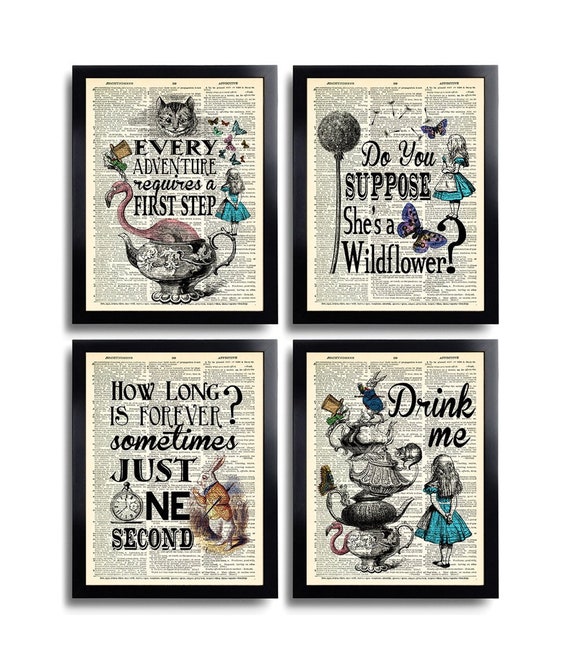 Alice In Wonderland Poster Set Of 4 Alice Quote Wall Art Print Etsy
