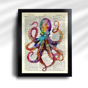 Juego de 6 láminas de vida marina, arte de pared de vida marina, juego de regalo de calamares, decoración de pared de baño de pulpos, póster de vida marina, póster náutico de caballito de mar 810 imagen 2