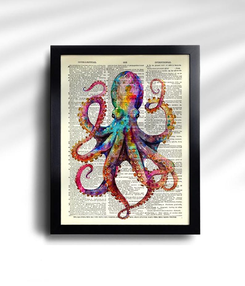 Juego de 6 láminas de vida marina, arte de pared de vida marina, juego de regalo de calamares, decoración de pared de baño de pulpos, póster de vida marina, póster náutico de caballito de mar 810 imagen 2