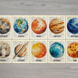 Solar System Planet Print set of 10 Outer Space Poster Space Nursery Wall Art Space Educational Poster Space Wall Art Planet Moon Prints 807