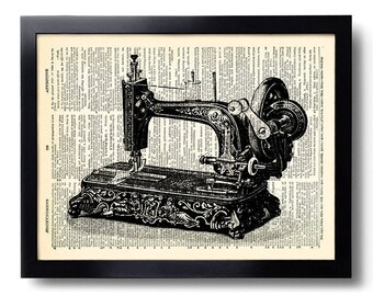 Antique Sewing Machine Art Print Vintage Book Print Recycled Vintage Dictionary Page Collage Repurposed Book Upcycled Dictionary 252