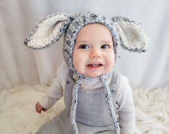 Chunky Knitted Bunny Pixie Bonnet | Easter Bunny Bonnet | Bunny Hat | Knitted Baby Bonnet (MADE TO ORDER)