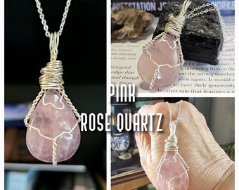 Pink Rose Quartz Pendant | Wire Wrapped Necklace | Universal Love | Crystal for Deep Inner Healing | Taurus Libra | RQ428