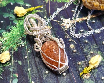 Shimmery Sunstone Necklace | Wire Wrapped Jewelry | Crystals for Optimism & Enthusiasm | Leo Libra | SS2182