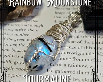 Rainbow Moonstone Tourmaline Necklace | Grounding, Protection & New Beginnings | Libra Scorpio Capricorn Gifts | RBM428