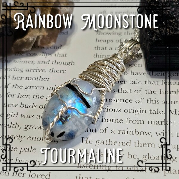 Rainbow Moonstone Tourmaline Necklace | Grounding, Protection & New Beginnings | Libra Scorpio Capricorn Gifts | RBM428