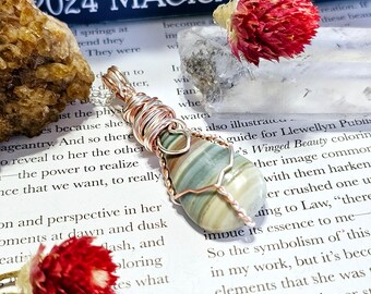 Green Lace Agate Crystal Necklace | Wire Wrapped Jewelry | Aquarius Jewelry | Crystals for Sadness & Depression | BLA12