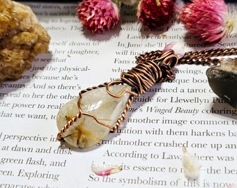 Rutilated Quartz Crystal Necklace | Copper Wire Wrap | Protection Jewelry | Energy Amplifier | Taurus Gemini Leo | RQ521