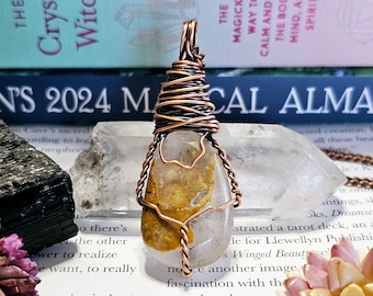 Golden Healer Quartz Necklace | Powerful Healing Talisman | Copper Wire Wrapped Jewelry | Aura Energy Cleanser | GOL630