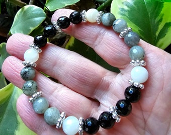 The Lightworker Intention Bracelet | Labradorite Black Tourmaline White Moonstone | Crystals for Aura Protection