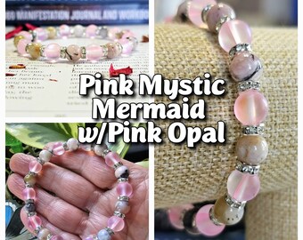 Pink Opal and Mystic Mermaid Bracelet | October Jewelry | Positive Energy Crystals | Jewelry for Protection and Grounding