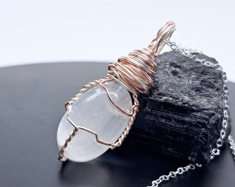 Wire Wrapped Selenite Crystal Necklace | Energy Shield Jewelry | Crystals for Protection | SEL15