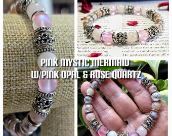 Pink Mystic Mermaid w/Opal & Rose Quartz Bracelet | October Jewelry | Positive Energy Crystals | Jewelry for Protection and Grounding