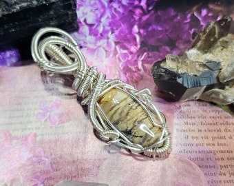 Tiger Dendritic Agate Necklace | Wire Wrapped Jewelry | Protection Jewelry | Sagittarius Gemini Libra Aquarius | TDA53