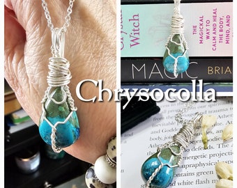 Chrysocolla Pendant Necklace | Wire Wrapped Jewelry | Communication Crystals | Taurus Gemini Virgo | CB87