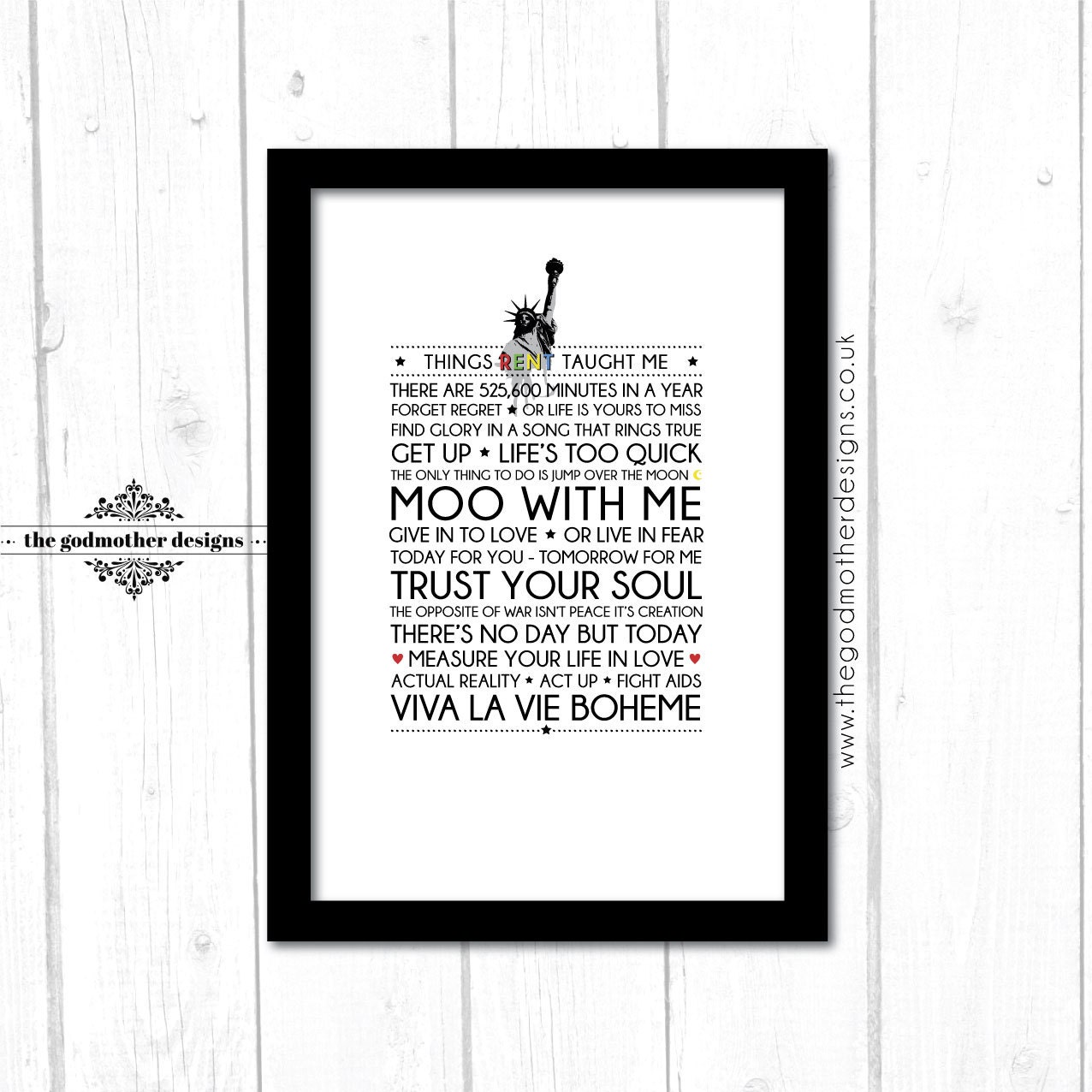 Rent Broadway Musical Quotes & Lyrics Typography Art Etsy