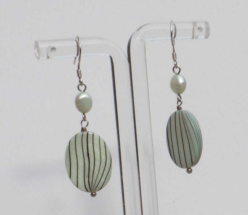 Mint shell and pearl earrings image 2