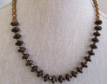 Brown faceted quartzite rondelles and bronze coloured  hematite necklace