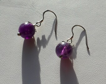 Amethyst earrings with silver beadcaps