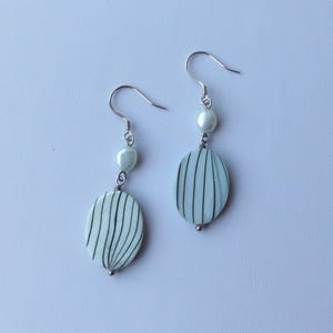 Mint shell and pearl earrings image 1