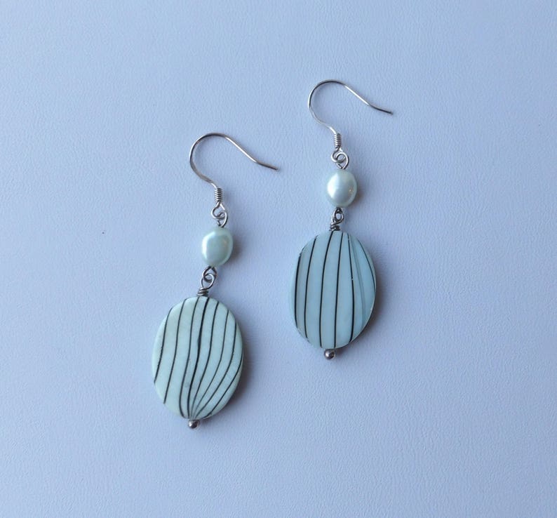 Mint shell and pearl earrings image 1