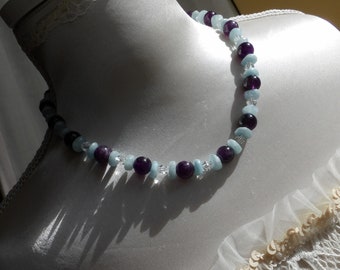 Amethyst, aquamarine and quartz necklace