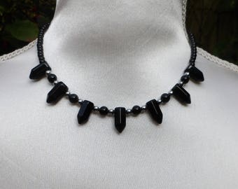 Collar de ágata negra "lápices" con cadena de extensión