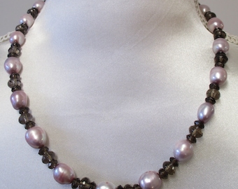 Pink pearl and smokey quartz necklace