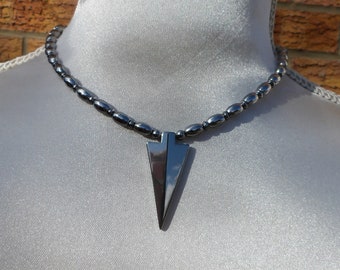 Silver hematite necklace with arrow pendant