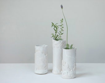 White Handmade Ceramic Flower or Candle Holder