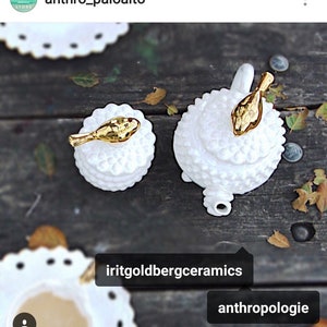 White Ceramic Teapot With bird lid Porcupine Pattern pottery teapot decorative teapot image 4
