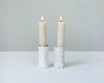 White Ceramic Candlestick Holder | Handmade Small Candlestick | Minimalist Flower Bud Vase | Modern Candle Holder