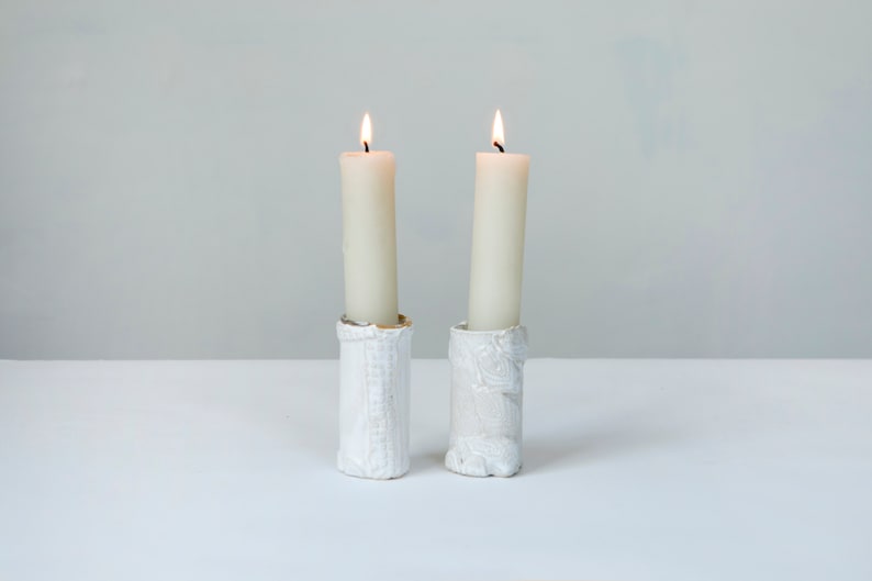 White Ceramic Candlestick Holder Handmade Small Candlestick Minimalist