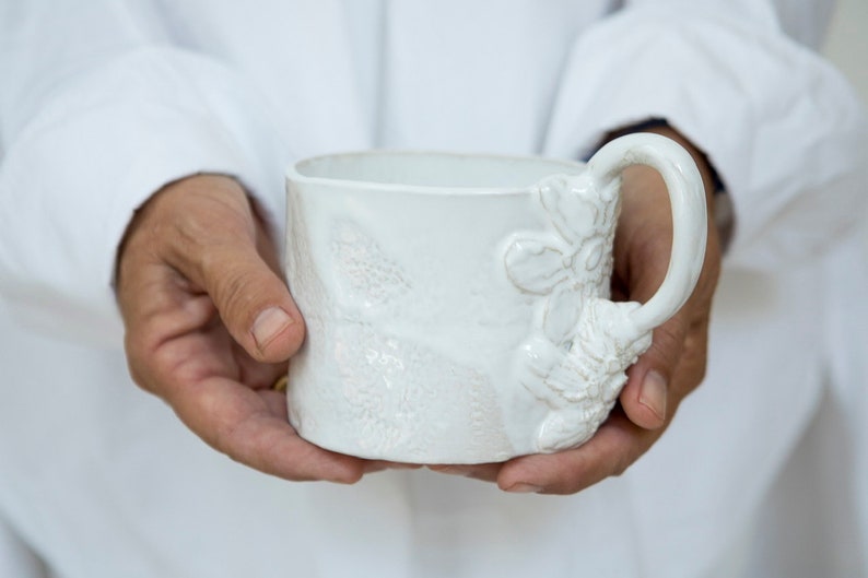 L Mug Unique tea mugone of a kind coffee mug ceramic muglaced ceramic mug boho white ceramic mugholds 450ml image 3