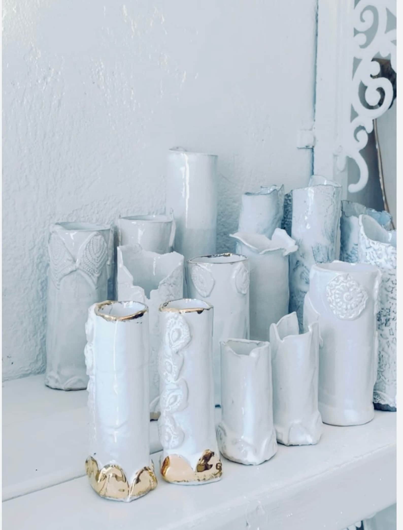 White Ceramic Candlestick Holder Handmade Small Candlestick Minimalist