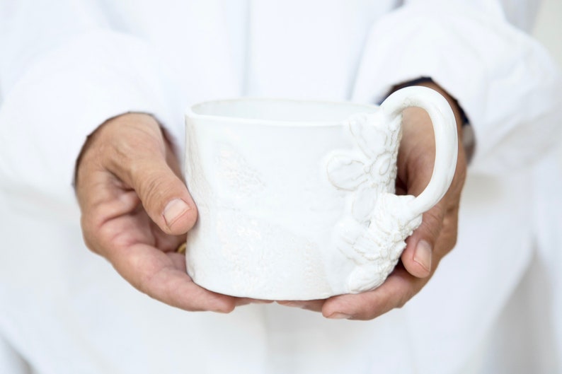 L Mug Unique tea mugone of a kind coffee mug ceramic muglaced ceramic mug boho white ceramic mugholds 450ml image 2