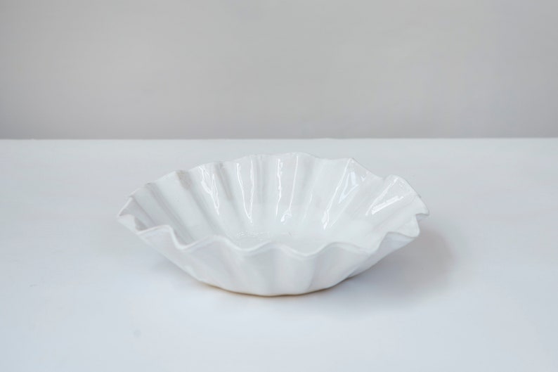 White Handmade Ceramic shell Bowl dessert bowl Salads bowl ceramic Fruits bowl pottery white bowl image 2