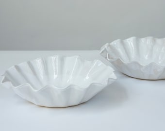 White Handmade Ceramic Shell Bowl for Desserts, Salads, and Fruits