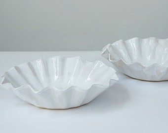 White Handmade Ceramic Shell Bowl for Desserts, Salads, and Fruits