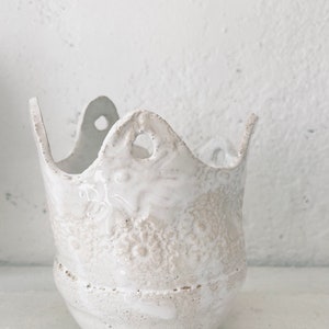 Small White Scalloped Edge Bowl Nut Candy Dish Ceramic Candle Holder, Planter or Jewelry Dish Decorative Ceramic Crown bowl image 1