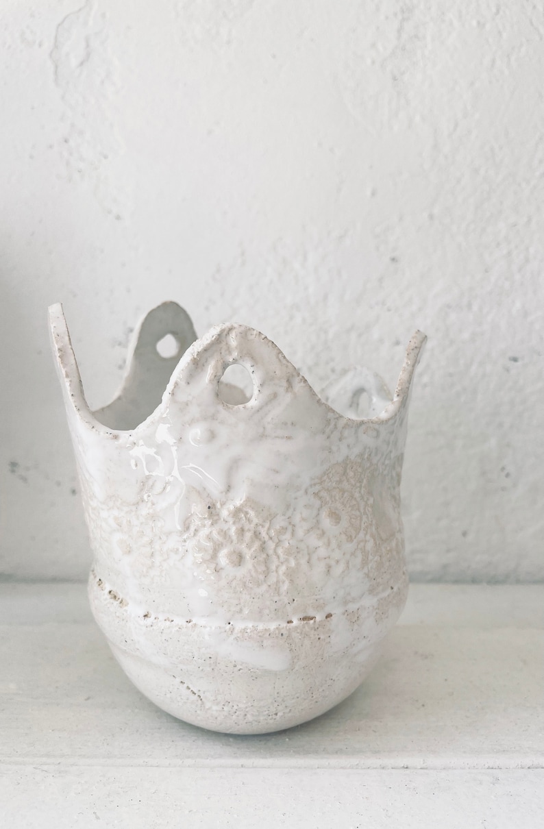 Small White Scalloped Edge Bowl Nut Candy Dish Ceramic Candle Holder, Planter or Jewelry Dish Decorative Ceramic Crown bowl image 1