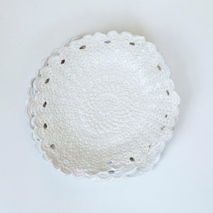 White Lace Ceramic Plate | Round Organic Ceramic Platter | Handmade Pottery Tray | Ceramic Serveware | Large Ceramic Dish