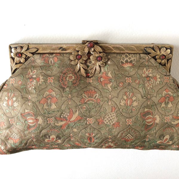Art-Deco-Handtasche. Französische Seide gewebt Brokat Handtasche. Französisch Handtasche. Art-Deco-Tasche. Französischer Abend-Tasche. 1920 Tasche. Brokat-Tasche. Brokat.