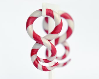 Christmas Fake Gauges and Real True Christmas Gauges Candy Cane Earrings Christmas Ear Plugs Xmas Faux Tunnel Lollipop for Christmas Costume