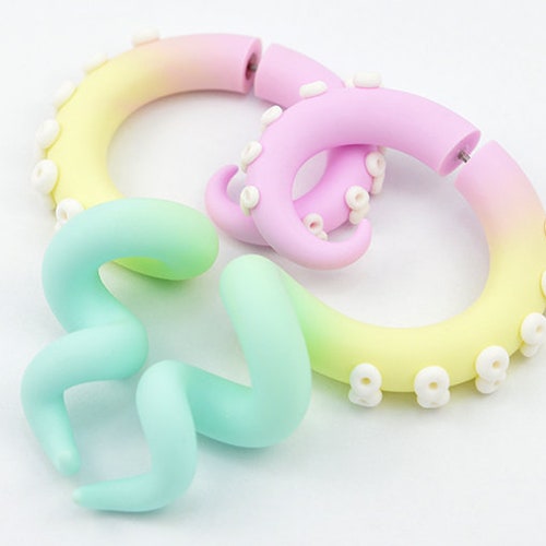 Yami Kawaii Pastel Tentacle Earrings Fairy Kei Ear Plugs Fake Etsy UK