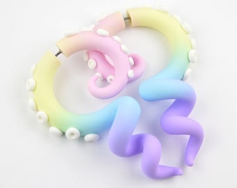 Creepy Cute Pastel Goth Outfits Kawaii Items Rainbow Tentacle Earrings Fake Plugs Fake Gauge Earrings Pastel Goth Aesthetic Outfits