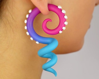 Tentacle Earrings Octopus Fake Gauge Actual True Tunnel Ear Stud Cheater Stretcher Hanger Real Taper Piercing Faux Body Jewelry Weights Plug