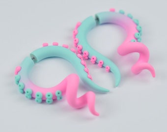 Pastel Goth Tentacle Earrings Kawaii Octopus Tentacle Gauges and Fake Gauge Earrings / Fake Plugs Faux Gauge Earrings that Look Like Gauges
