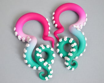 Mermaid Earrings Tentacle Ear Plugs Fake Plugs Fake Gauges Faux Gauges Mermaid Octopus Gauges 2g 0g 00g