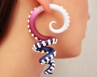 Kraken Tentacle Earrings Visual Kei Salander Fake Plugs Cyber Goth Octopus Fake Gauges, Gauge Earrings, Faux Gauges